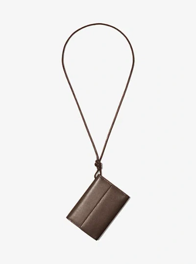 Michael Kors Leather Card Holder Necklace In Brown