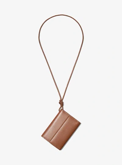 Michael Kors Leather Card Holder Necklace In Brown