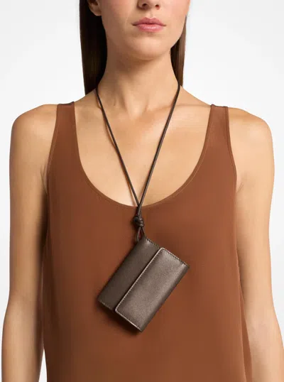 Michael Kors Leather Card Holder Necklace In Purple
