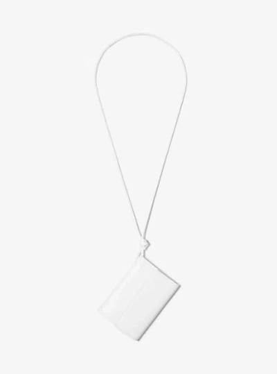 Michael Kors Leather Card Holder Necklace In White