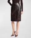 Michael Kors Collection Cargo Leather Pencil Skirt In Brown