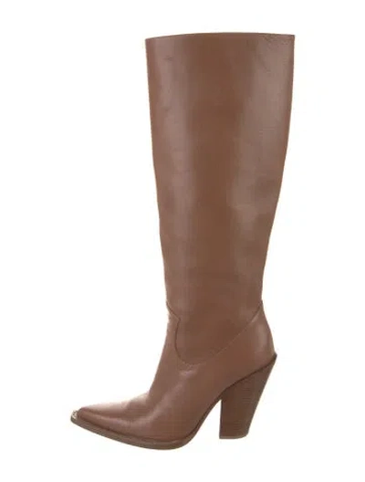 Pre-owned Michael Kors Leather Chain-link Accents Riding Boots In Brown