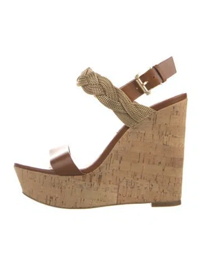 Pre-owned Michael Kors Leather Chain-link Accents Slingback Sandals