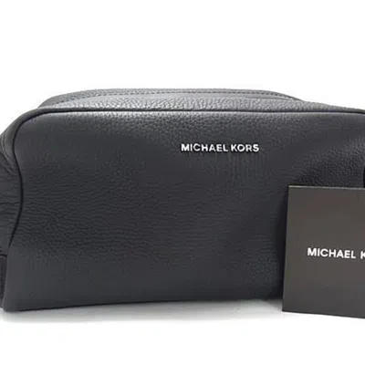 Pre-owned Michael Kors Leather Clutch Bag Handbag Pouch () In Black