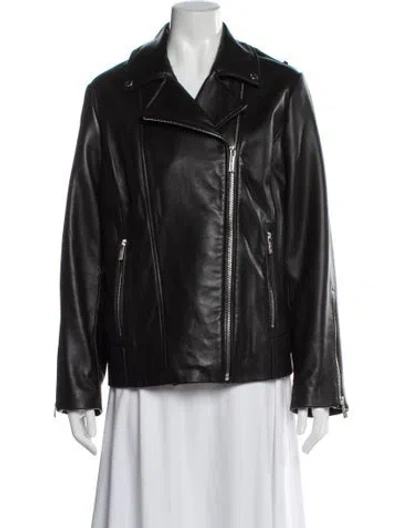 Pre-owned Michael Kors Leather Coat In Black