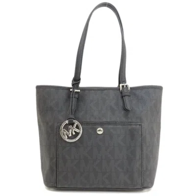 Pre-owned Michael Kors Leather Coated Canvas Handbag () In Black
