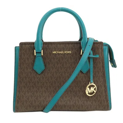 Pre-owned Michael Kors Leather Coated Canvas Handbag () In Brown