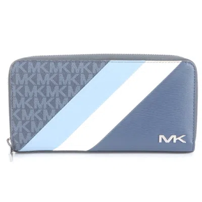 Pre-owned Michael Kors Leather Coated Canvas Long Wallet (bi-fold) () In Blue