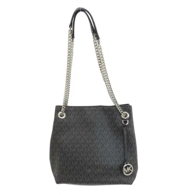 Pre-owned Michael Kors Leather Coated Canvas Tote Bag () In Black