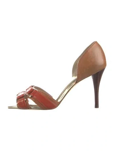 Pre-owned Michael Kors Leather Colorblock Pattern D'orsay Pumps In Brown