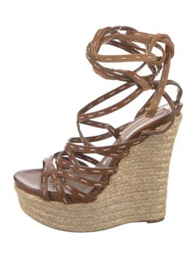 Pre-owned Michael Kors Leather Colorblock Pattern Espadrilles In Brown