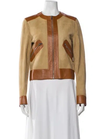 Pre-owned Michael Kors Leather Colorblock Pattern Jacket In Neutral