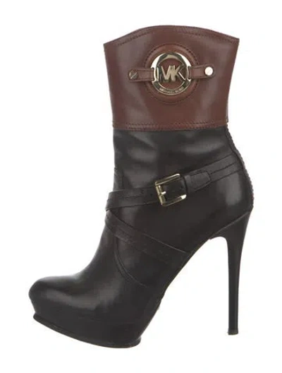 Pre-owned Michael Kors Leather Colorblock Pattern Moto Boots In Multi