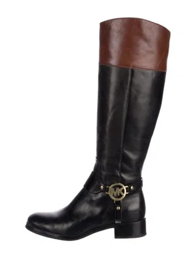 Pre-owned Michael Kors Leather Colorblock Pattern Riding Boots In Black