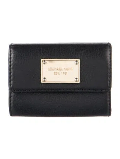 Pre-owned Michael Kors Leather Compact Wallet In Black