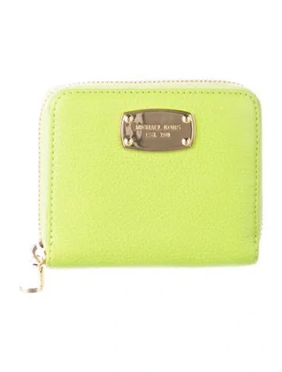 Pre-owned Michael Kors Leather Compact Wallet In Green