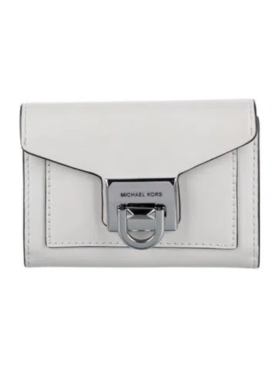 Pre-owned Michael Kors Leather Compact Wallet In White