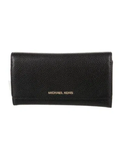Pre-owned Michael Kors Leather Continental Wallet In Black