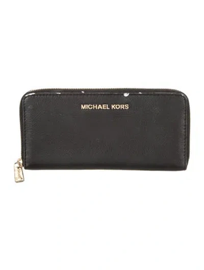 Pre-owned Michael Kors Leather Continental Wallet In Black