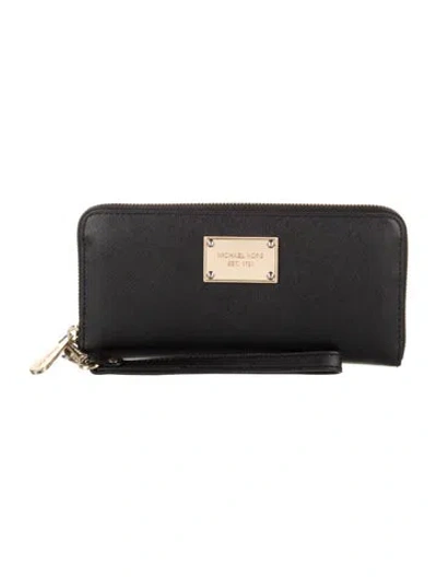 Pre-owned Michael Kors Leather Continental Wallet In Black
