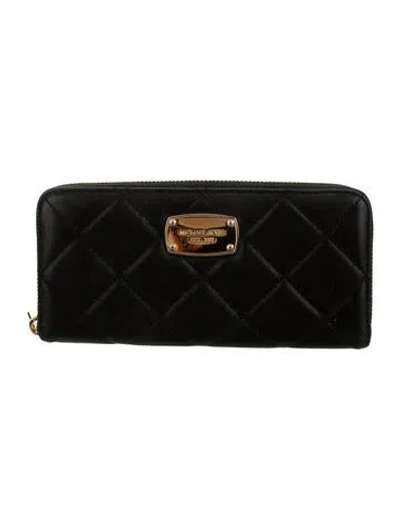 Pre-owned Michael Kors Leather Continental Wallet In Black