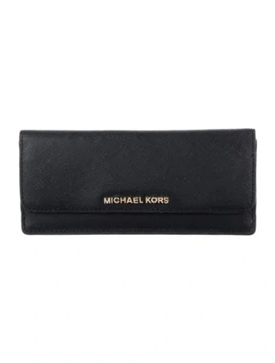 Pre-owned Michael Kors Leather Continental Wallet In Black