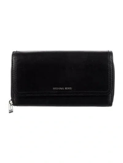 Pre-owned Michael Kors Leather Continental Wallet In Black