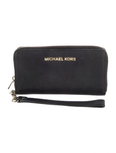 Pre-owned Michael Kors Leather Continental Wallet In Black