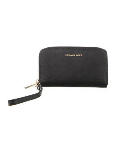 Pre-owned Michael Kors Leather Continental Wallet In Black