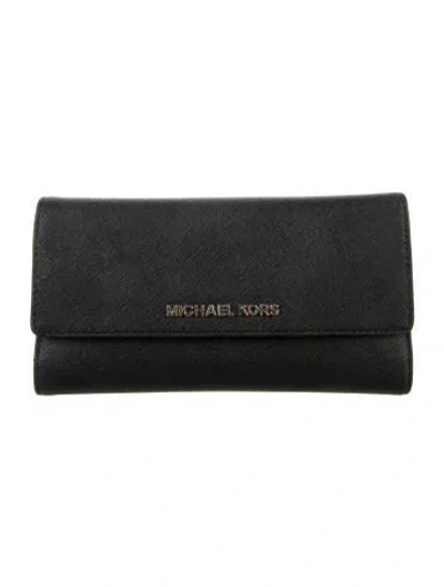 Pre-owned Michael Kors Leather Continental Wallet In Black