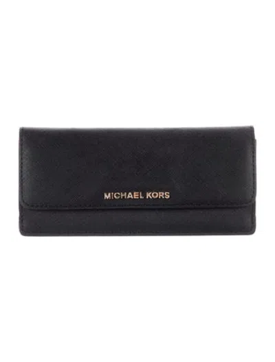 Pre-owned Michael Kors Leather Continental Wallet In Black