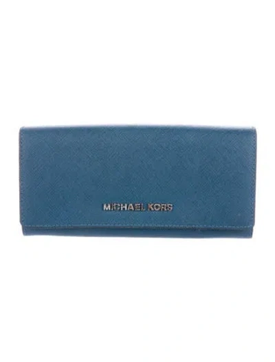 Pre-owned Michael Kors Leather Continental Wallet In Blue