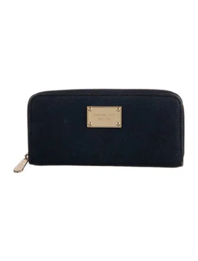 Pre-owned Michael Kors Leather Continental Wallet In Blue