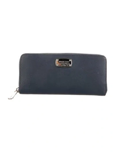 Pre-owned Michael Kors Leather Continental Wallet In Blue
