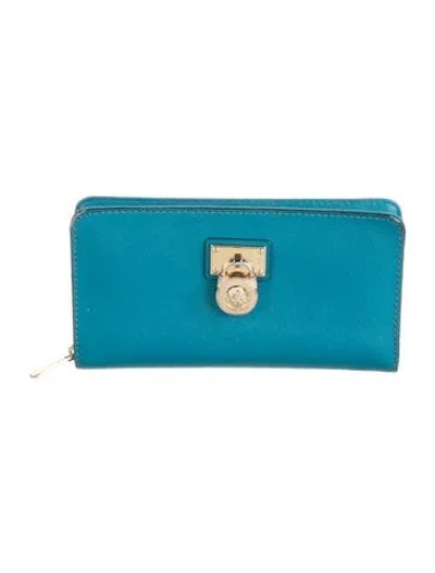 Pre-owned Michael Kors Leather Continental Wallet In Blue