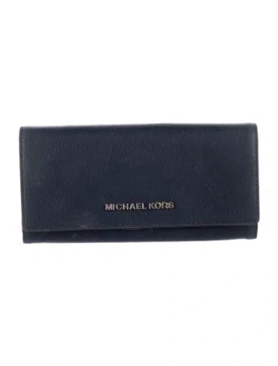 Pre-owned Michael Kors Leather Continental Wallet In Blue