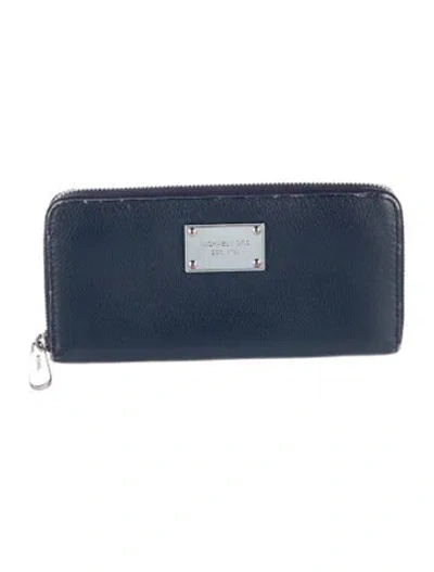 Pre-owned Michael Kors Leather Continental Wallet In Blue
