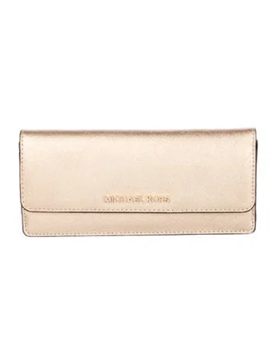 Pre-owned Michael Kors Leather Continental Wallet In Gold
