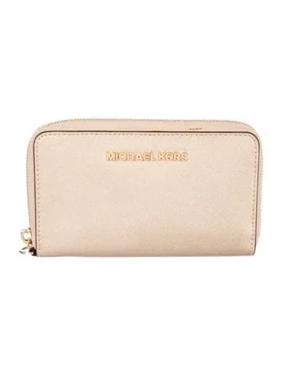 Pre-owned Michael Kors Leather Continental Wallet In Gold/metallic