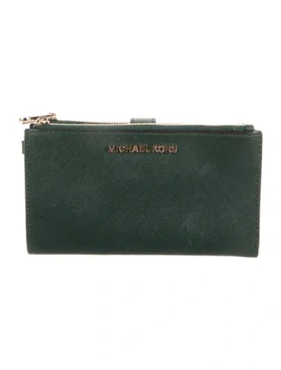 Pre-owned Michael Kors Leather Continental Wallet In Green