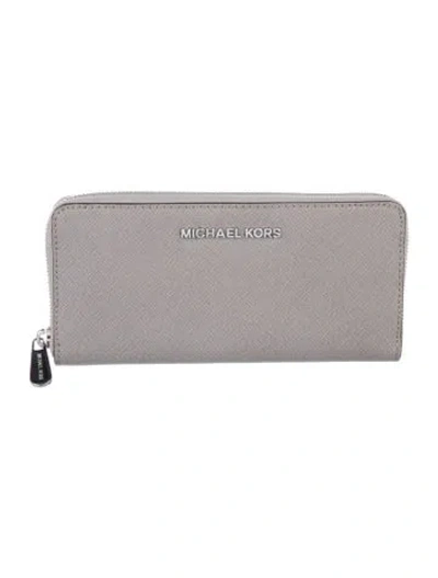 Pre-owned Michael Kors Leather Continental Wallet In Grey