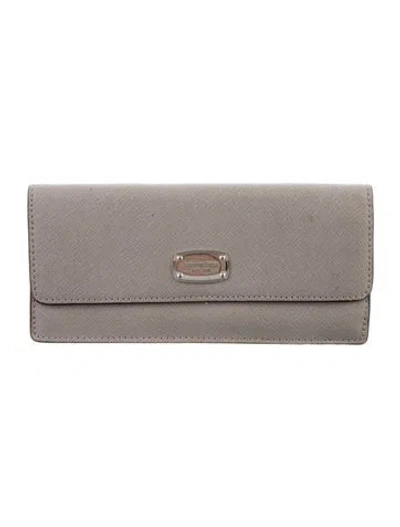 Pre-owned Michael Kors Leather Continental Wallet In Grey