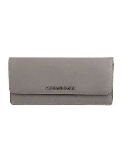 Pre-owned Michael Kors Leather Continental Wallet In Grey