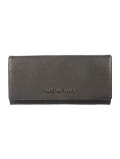 Pre-owned Michael Kors Leather Continental Wallet In Grey/metallic