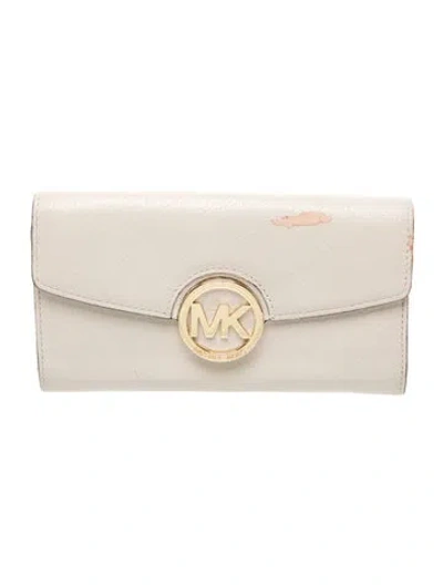 Pre-owned Michael Kors Leather Continental Wallet In Neutrals