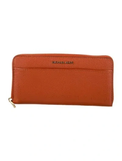 Pre-owned Michael Kors Leather Continental Wallet In Orange