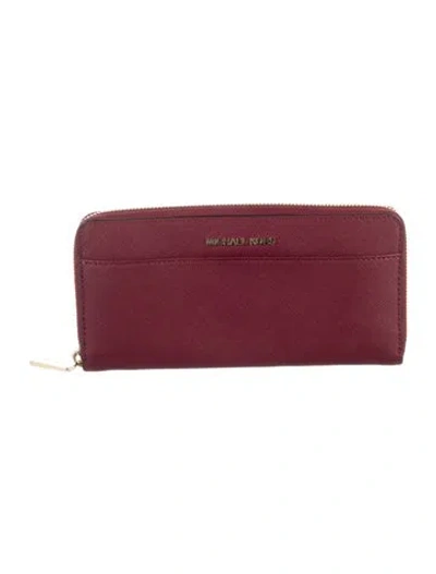Pre-owned Michael Kors Leather Continental Wallet In Red