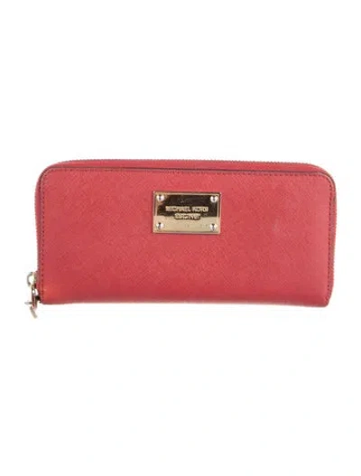 Pre-owned Michael Kors Leather Continental Wallet In Red