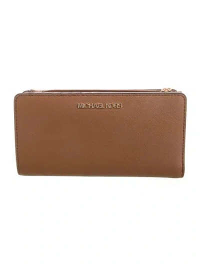 Pre-owned Michael Kors Leather Continental Wallet W/ Tags In Brown