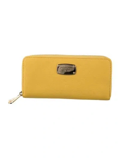Pre-owned Michael Kors Leather Continental Wallet In Yellow